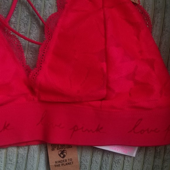 NWT RED LACE TRIANGLE BRALLETE VICTORIA'S SECRET PINK - Picture 2 of 6